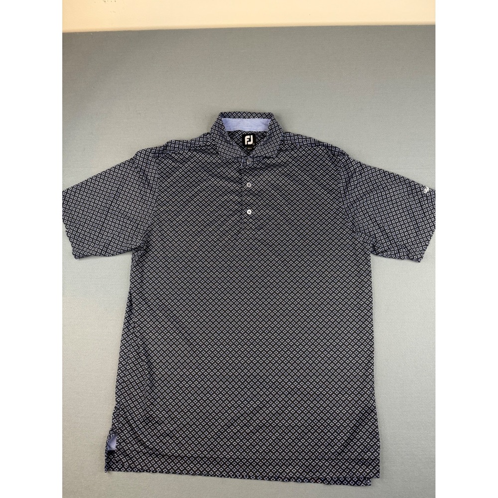 FootJoy Golf Polo Mens Large Navy Blue Geometric Diamond AOP Buffalo Run